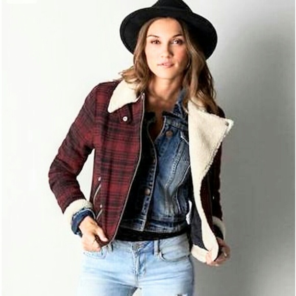 American Eagle Outfitters Jackets & Blazers - American Eagle L, Plaid Moto Jacket